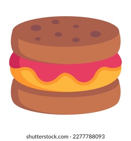 A caked cream cookie in flat icon