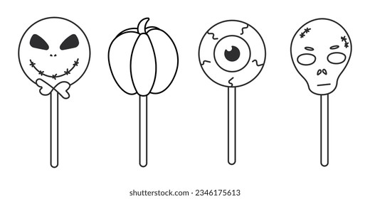 cakepops chupacaps sweet halloween scary set vecto