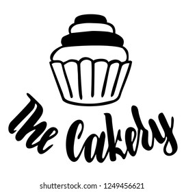 The cakery. Ink hand lettering. Modern brush calligraphy. Culinary Lettering.  Cooking related typography. 
Logo for  bakery,  cooking studio, school, cooking courses.