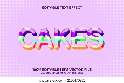 cakes 3d text effect with soft theme. colorful typography template for minimalist tittle