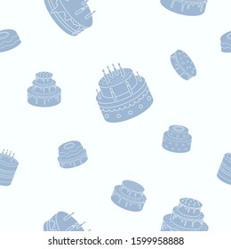 Cakes background - Vector seamless pattern solid silhouettes of sweet dessert, pastry, chocolate and cupcake for graphic design