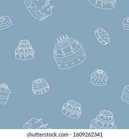 Cakes background - Vector seamless pattern of sweet dessert, pastry, chocolate and cupcake for graphic design
