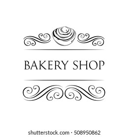 Cakes. Baker Shop Badge. Bakery Label. Decorated With filigree Curls, Curls Vector Illustration