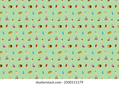 Cakes, bakeries, and ice cream pattern. Ready to print for wrapping paper and notebook covers.