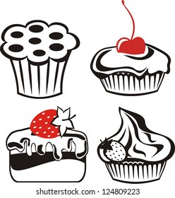 Cakes black red and white vector illustration