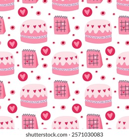 Cakes, calendar, hearts, valentine's day, scandinavian style, perfect for fabric, wrapping paper, textiles, baby bedding, wallpaper, pajamas.