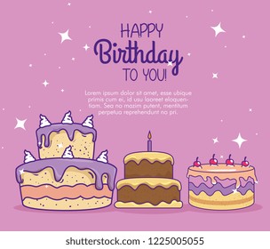 cakes with candles and cherrys to happy birthday