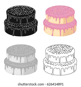 cakes with candy powder icons in cartoon style isolated on white background. Cakes symbol stock vector illustration.