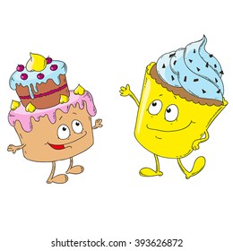 Cakes Character Design. Vector Illustration