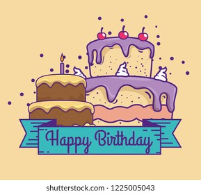 cakes with cherrys and candle to happy birthday