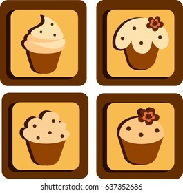 Cakes chocolate set on a brown background
