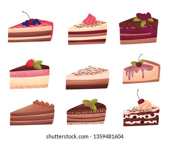 Cakes collection on white background. Bakery concept.