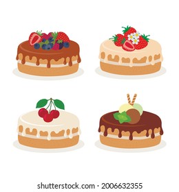 Cakes collection. Vector illustration of different types of beautiful modern cakes.