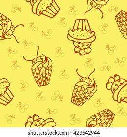 cakes , contours on yellow background vector illustration