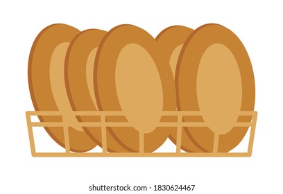 Pasteles con queso de cabaña. Pan en la canasta. Aislado sobre fondo blanco. Ilustración vectorial.