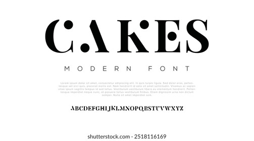 Cakes Creative font. Modern abstract digital tech font. Logo creative font, type, technology, movie, digital, music, movie. Fonts and illustration in vector format.