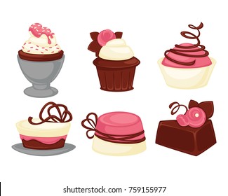 Cakes and cupcakes pastry sweet desserts vector icons set