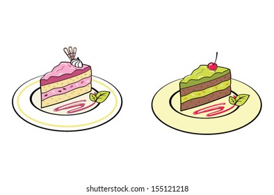 Cakes are decorated with cherries on a plate