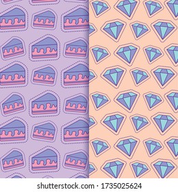 cakes and diamonds background design, Cute patch expression emoticon and childhood theme Vector illustration