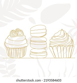 cakes drawing by one continuous line, vector