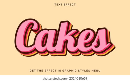 Cakes editable text effect in 3d style. Text emblem for advertising, branding and business logo