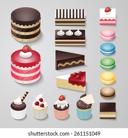 Cakes flat design dessert bakery vector set / illustration