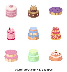 Cakes for the holidays. A set of different sweets. Beautifully decorated cakes and muffins.Cakes icon in set collection on cartoon style vector symbol stock illustration.