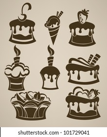 cakes, ice cream and sweets vector collection of silhouettes