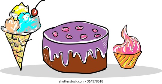cakes and ice cream. vector illustration