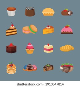 Cakes icon collection with different types vector illustration