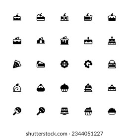 Cakes Icon Collection. Pixel Perfect Cakes Flat Style 2D Icon