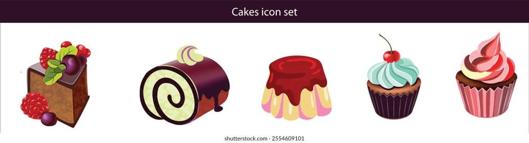 cakes icon,  tasty bakery products ,collection of various cakes. 