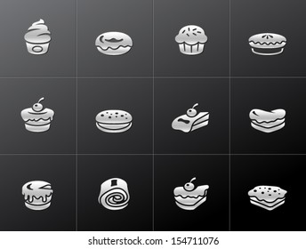 Cakes icons in metallic style