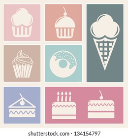 cakes icons over beige background. vector illustration