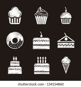 cakes icons over black background. vector illustration