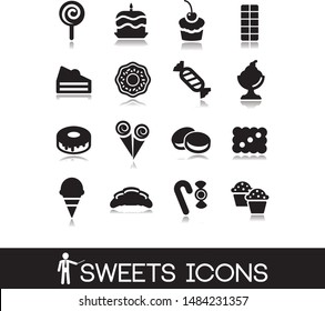 Cakes icons set - bakery, sweets, donuts, cupcake collection symbols.