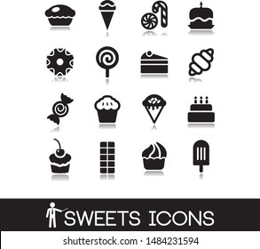 Cakes icons set - bakery, sweets, donuts, cupcake collection symbols.