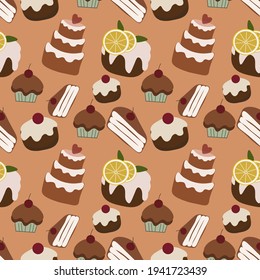 Ilustración vectorial de tortas sin soldadura.Ideal para textiles, tejidos, papel envolvente y cualquier impresión.Eps10