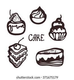Cakes isolated on white background. Set.