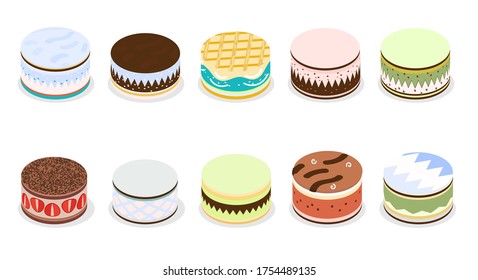 juego de vectores de material isométrico para pasteles