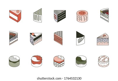 cakes isometric  stock vector set