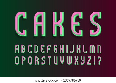 Cakes layered alphabet. Colored 3d font. Isolated english alphabet.