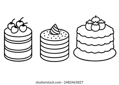 Cakes line art featuring sleek monoline dessert designs