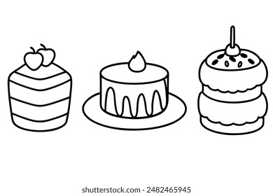 Cakes line art revealing sophisticated confection design elements