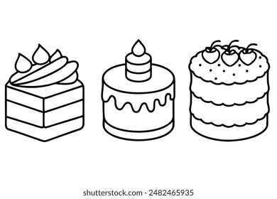 Cakes line art showcasing intricate pastry illustration artistry