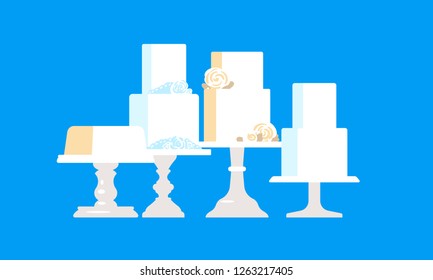 Cakes on stands. Vector illustration on a blue background.