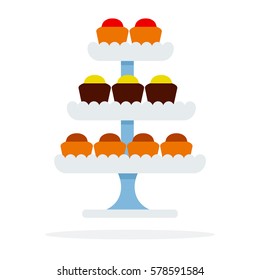 Cakes on tiered platter vector flat material design isolated on white svg