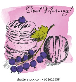 Cakes on a watercolor background. Pink watercolor illustration.