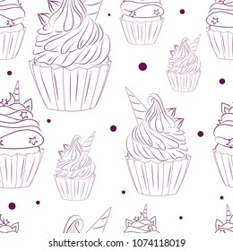 cakes on a white background. style unicorn. pattern