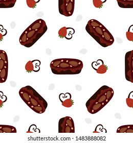 Cakes, pastries and bakery, sweet desserts vector pattern, hand drawn vector illustration. Cartoon style, design for different backgrounds. 
